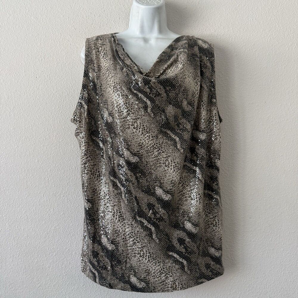 Misook Snakeskin Sequin Tank Top Blouse Plus 1X Cowl Neck Mob Wife Glam Party